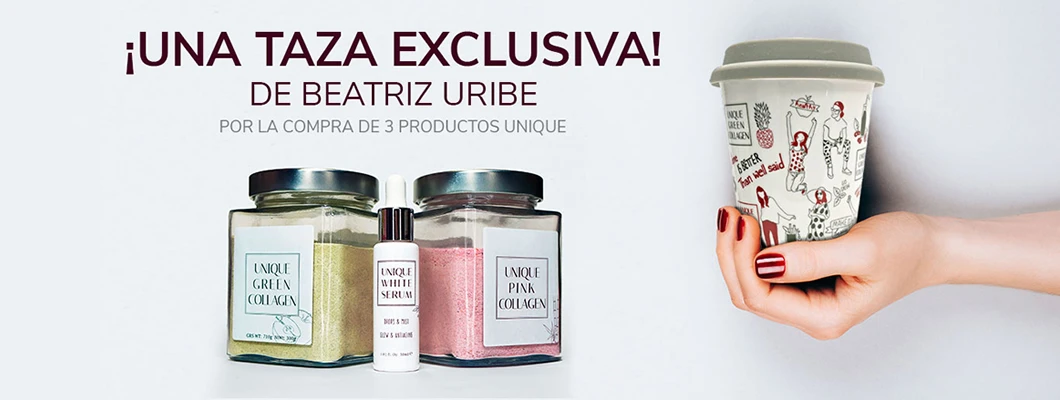 Llévate una taza exclusiva de Beatriz Uribe por la compra de 3 productos Unique