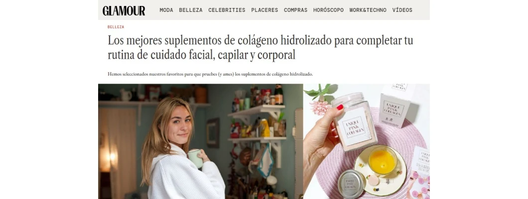 Clipping on Glamour : Les meilleurs compléments de collagène hydrolysé pour la peau | Février 2025