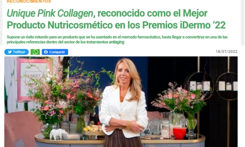 Unique Pink Collagen, reconocido como el Mejor Producto Nutricosmético en los Premios iDermo ’22