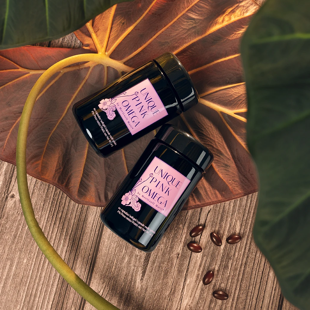 Càpsules de Unique Pink Omega amb col·lagen per a una acció antiedat completa